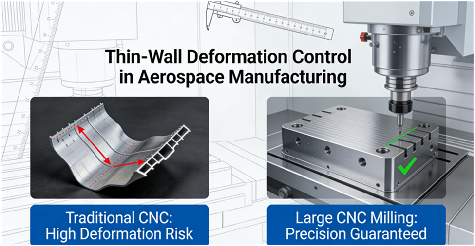 Comparison of thin-wall part deformation in traditional vs. large CNC milling for aerospace parts
